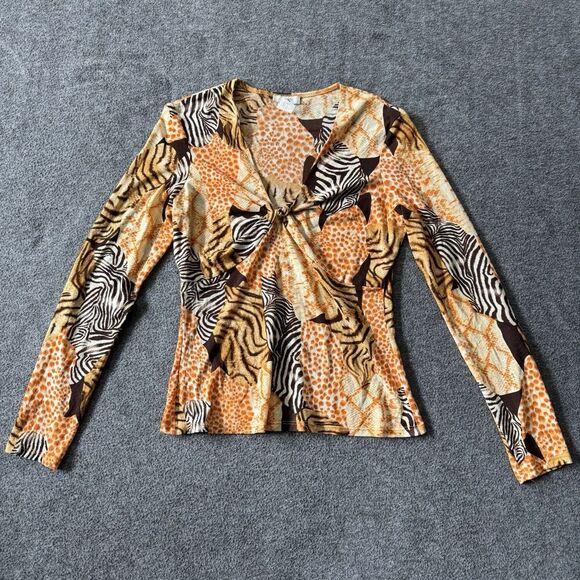 Vintage Cache Babydoll Blouse Top Shirt Size Large Animal Print Y2K - Picture 1 of 4